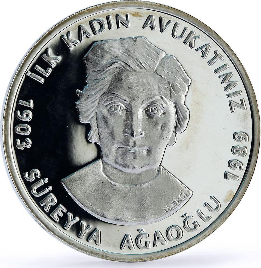 Turkey 15000000 lira Poet Writer Sureyya Agaoglu Literature silver coin  2003 Proof | MA-Shops