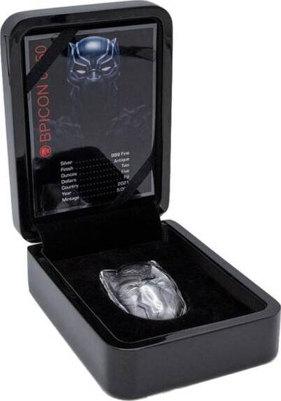 Fiji 2021 5$ MARVEL BLACK PANTHER MASK Avengers Infinity War 2 oz Silver  Coin