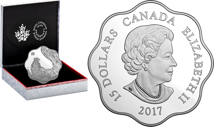 Canada 2017 – 15$ Lotus Year Of The Rooster Lunar “8” – Silver Proof Coin
