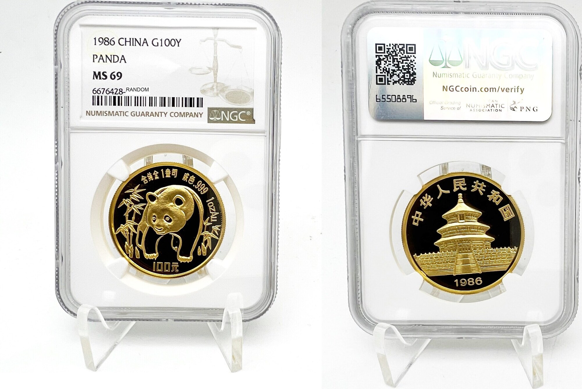 China 1986 100 Yuan Chinese Gold Panda 1 oz Gold Coin NGC MS69 | MA-Shops