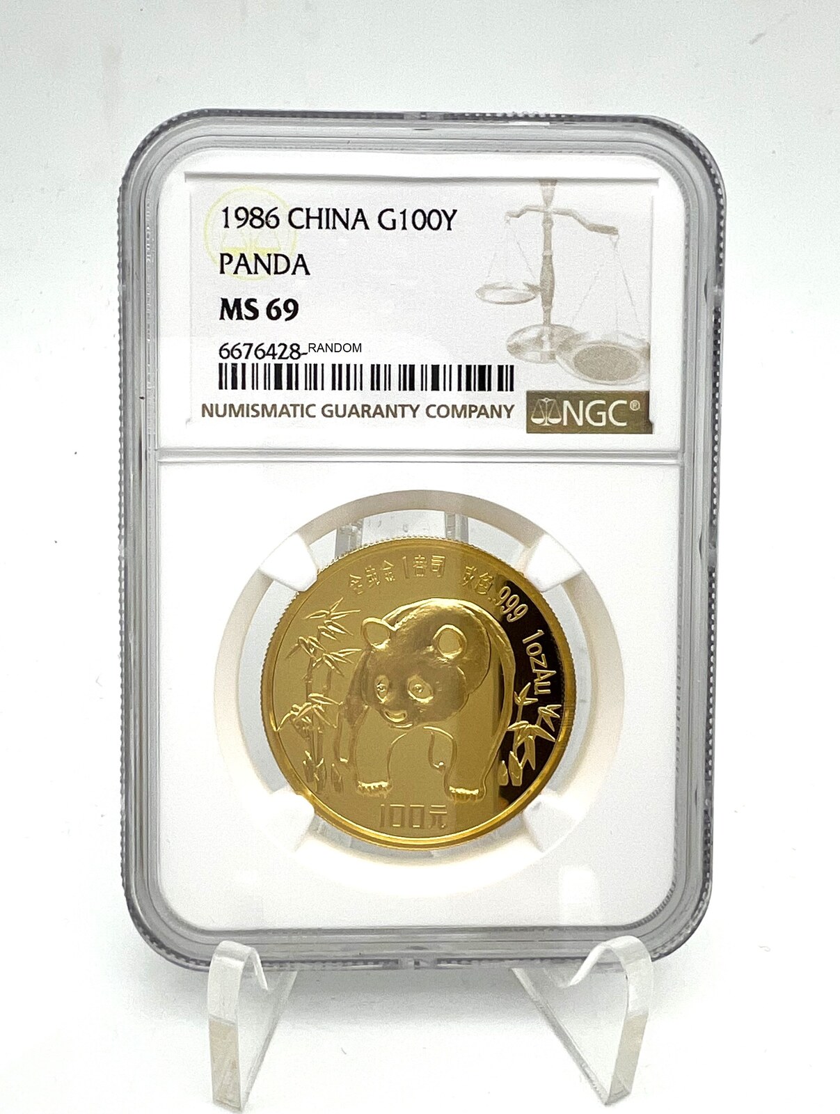 China 1986 100 Yuan Chinese Gold Panda 1 oz Gold Coin NGC MS69