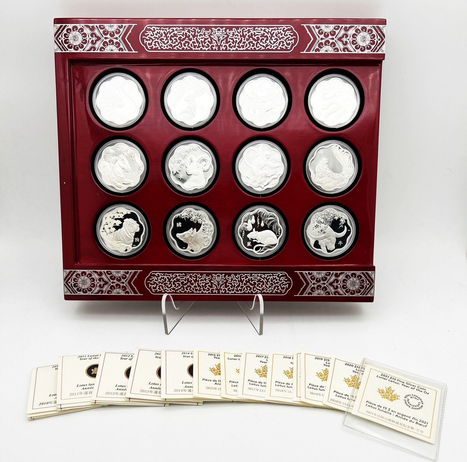 Canada 15$ 2010-2021 Lunar Lotus 12 Year Subscription Silver Coin Series Set Proof