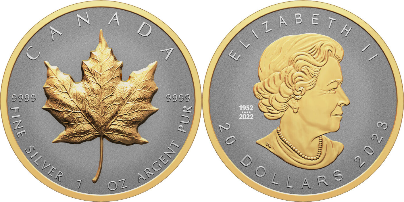 Canada 20$ 2023 Maple Leaf Sml Ultra High Relief Gold Plating 1 Oz 