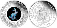 Australia 1$ Australian OPAL LUNAR YEAR OF THE RABBIT 1 oz Silver Coin -