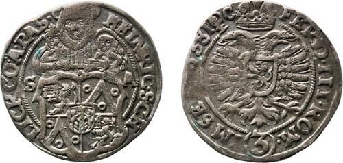 Bohemia Counts of Schlick 1638 3 Kreuzers - Heinrich IV Silver 1.54g XF KM 6