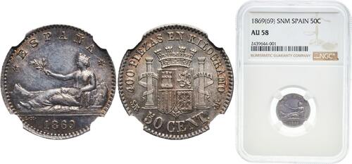 1869 ????6-9 SNM Royal Mint of S Spain Provisional Government 1869 ????6-9 SNM 50 Centimos - Provisi