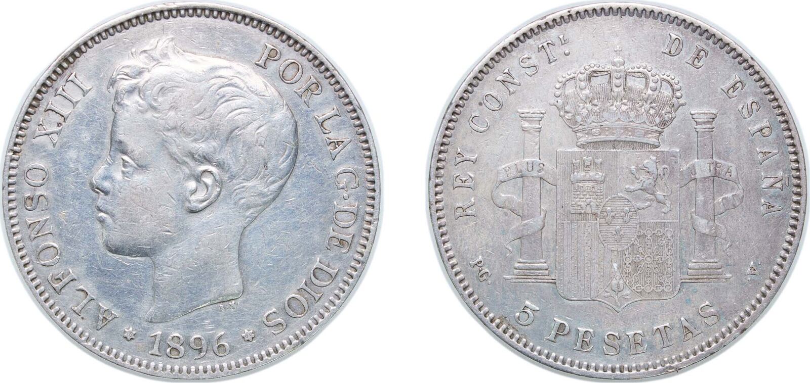 España. Alfonso XII / Alfonso XIII. 5 Pesetas 1876 / 1898 (Lote de 6