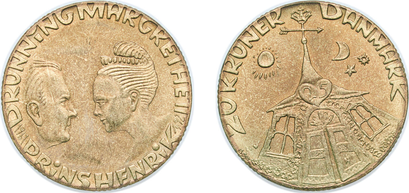 Denmark 1992 LG 20 Kroner - Margrethe II (Silver Wedding Anniversary)  Aluminium bronze (994000) 9.35g UNC KM 875 Schön 93 | MA-Shops