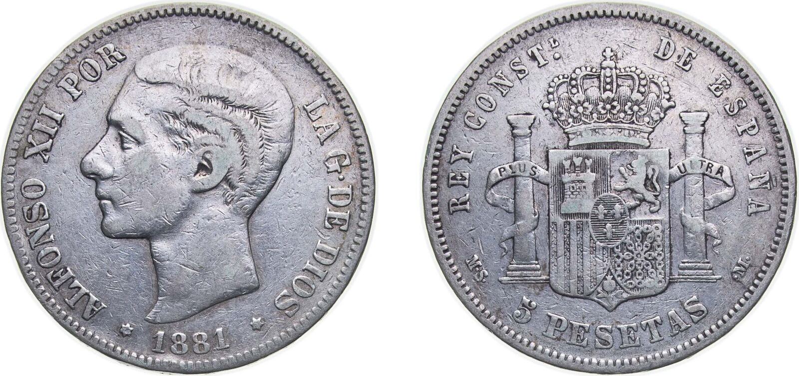 Pièce De 5 Pesetas Espagne - Alfonso XII 1881 - Argent - KM 676 - Numismatique
