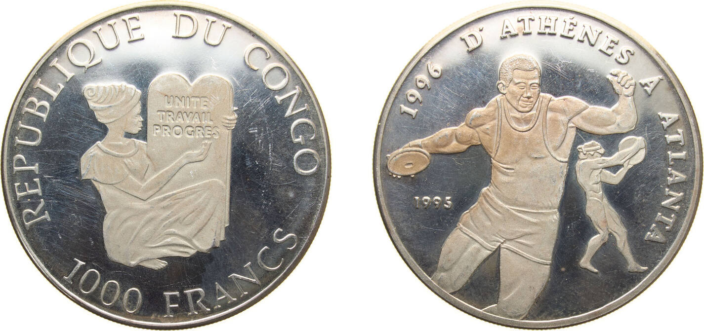 Republic of the Congo 1995 1000 Francs CFA (1996 Summer Olympic Games)  Silver (.999) (15000) 20g PF KM 23 Schön 22 Русские монеты из драгоценных