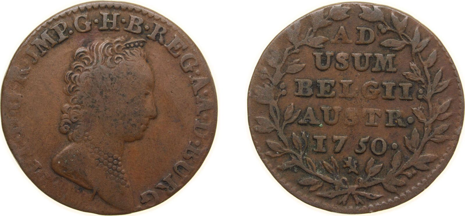 1750 Bruges Mint Belgium Austrian Netherlands Possession 1750 2 Liards ...