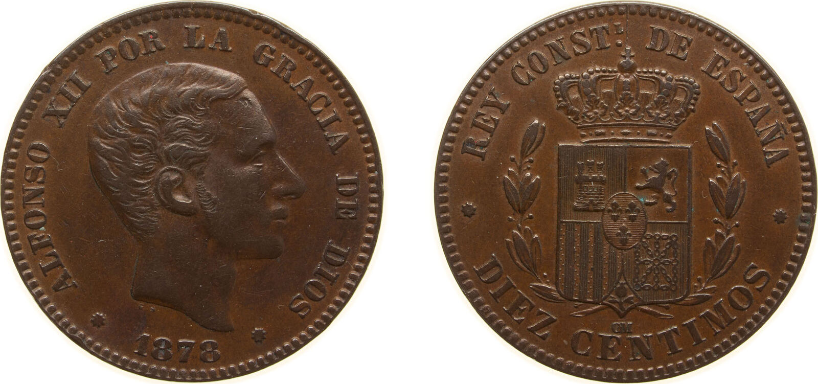 1878 OM Barcelona Mint Spain Kingdom 1878 OM 10 Centimos Alfonso XII