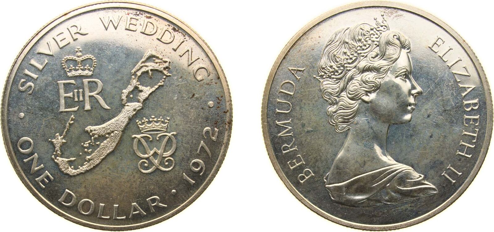 Bermuda British Overseas Territory 1972 1 Dollar - Elizabeth II (Silver ...