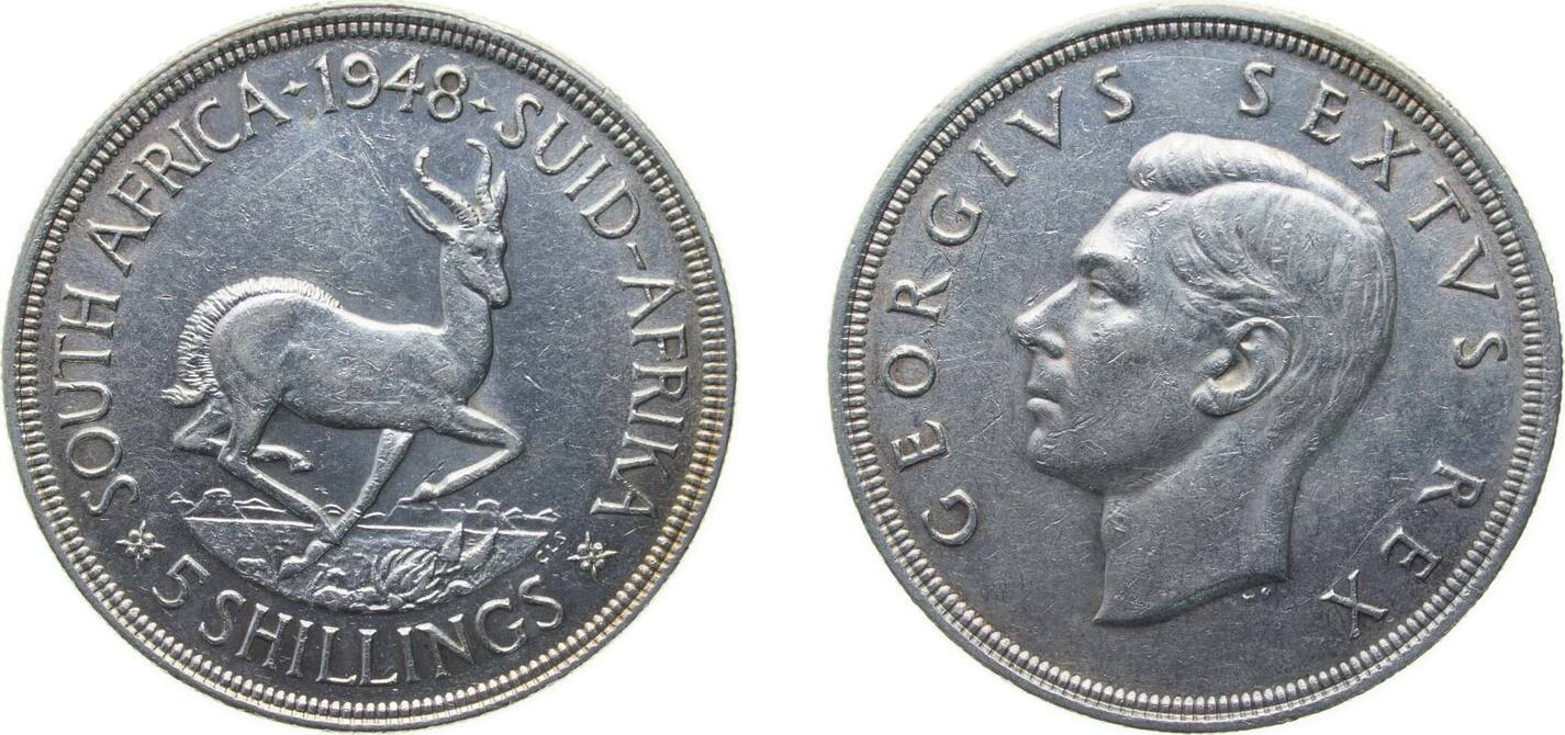 1948 Pretoria Mint South Africa Union 1948 5 Shillings - George VI (5  Shillings, SEXTVS REX) Silver (.800) Pretoria Mint (780000) 28.28g XF KM  40.1 Русские монеты из драгоценных