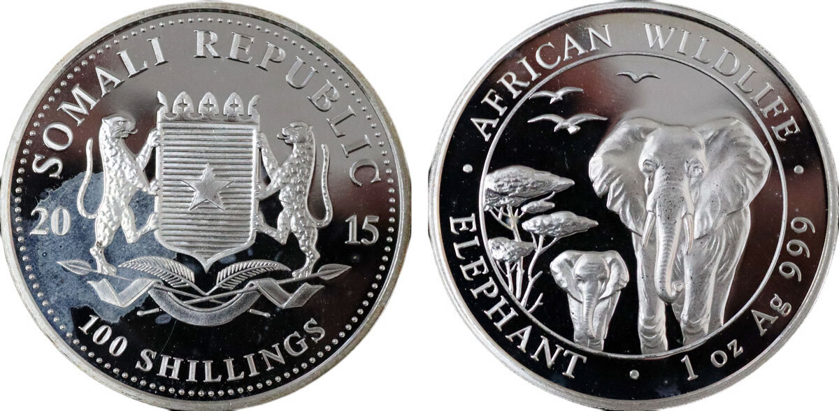 Somalia SOMALI REPUBLIC 2015 AFRICAN WILDLIFE ELEPHANT 1oz 100 ...