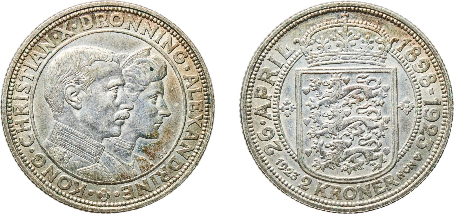Denmark Kingdom 1923 HCN;GJ 2 Kroner - Christian X (Silver Wedding) Silver  (.800) (203000) 14.99g AU KM 821 | MA-Shops