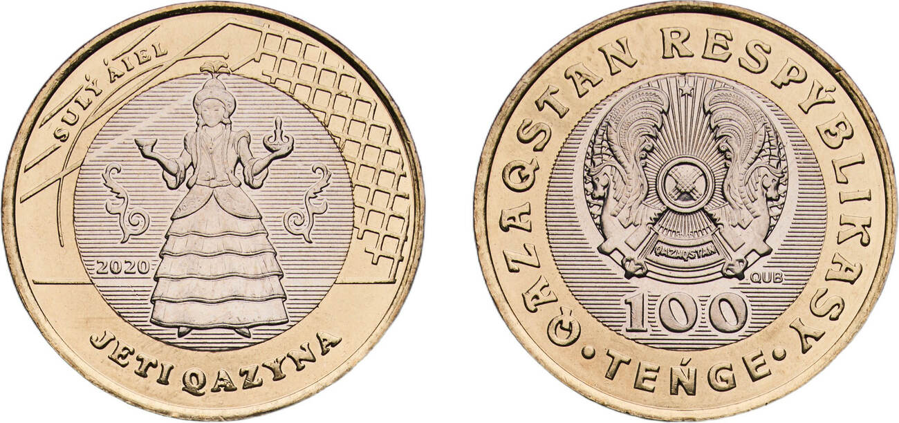 2020 QUB Kazakhstan Mint Kazakhstan Republic 2020 QUB 100 Tenge (Sulý Áiel)  Bimetallic: copper-nickel centre in nickel brass ring Kazakhstan Mint  (500000 UNC | MA-Shops