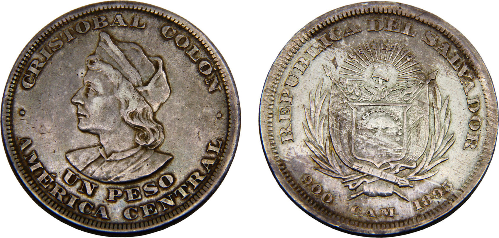 1895 C A M San Salvador Mint El Salvador Republic 1895 C A M 1 Peso 1895-c-a-m-san-salvador-mint-el-salvador-republic-1895-c-a-m-1-peso