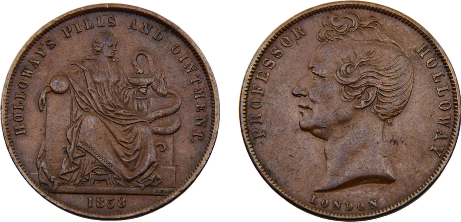 Australia British colony 1858 1 Penny Trade Token, Professor Holloway