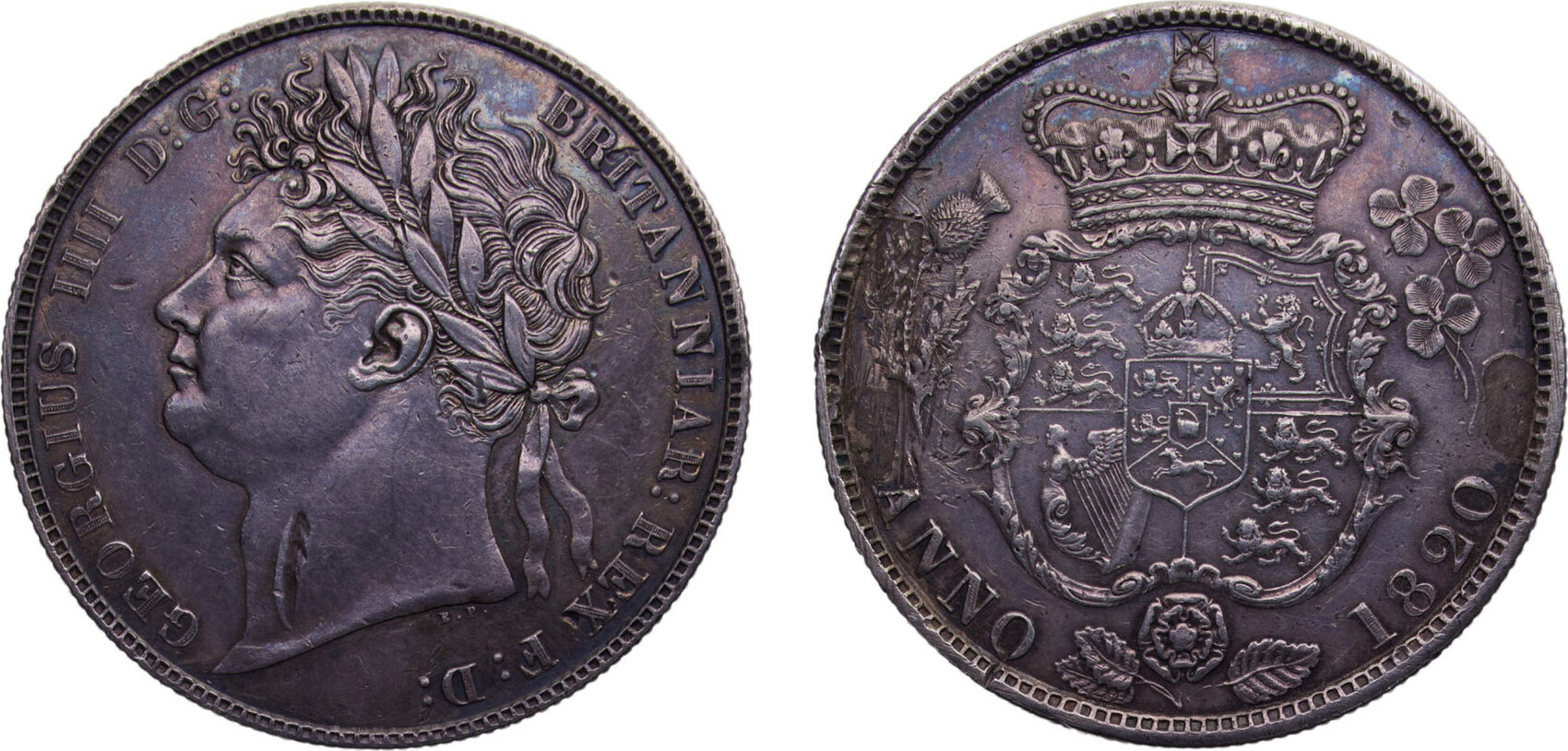 Great Britain United Kingdom George IV 1820 1/2 Crown 1st portrait, 1st ...