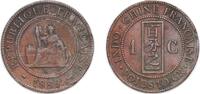 French Indochina 1 Cent French Indochina French colony 1886 A 1 Cent Bronze Monnaie de Paris (1882541) 9.67g XF Rim Damage KM 1 -