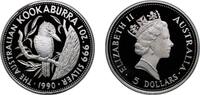 Australia 5 Dollars Australia Commonwealth 1992 5 Dollars - Elizabeth II (3rd Portrait - Australian Kookaburra) Silver (.999) 31.1g PF KM 138 -