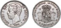 Spain 5 Pesetas Spain Kingdom 1871 *18-71 SDM 5 Pesetas - Amadeo I Silver (.900) Madrid Mint (13641162) 25g VF Rim Damage KM 666 Cal 5 -