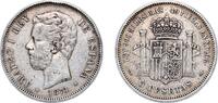 Spain 5 Pesetas Spain Kingdom 1871 *18-74 DEM 5 Pesetas - Amadeo I Silver (.900) Madrid Mint (5075000) 25g VF KM 666 Cal 5 -
