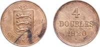 Guernsey 4 Doubles Guernsey British dependency 1920 H 4 Doubles Bronze Heaton and Sons / The Mint Birmingham (157000) 4.8g UNC KM 13 -