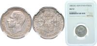 Spain 1 Peseta Spain Kingdom 1882 *18-82 MSM 1 Peseta - Alfonso XII (2nd portrait) Silver (.835) Madrid Mint (3505024) 5g NGC AU 53 KM 686 Cal -