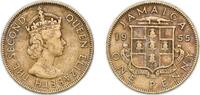 Jamaica 1 Penny Jamaica British colony 1955 1 Penny - Elizabeth II (Arms without supporters) Nickel brass (960000) 7.36g VF KM 37 -