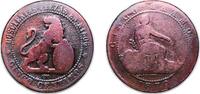 Spain 5 Centimos Spain Provisional Government 1870 OM 5 Centimos - Provisional Government Bronze (95% copper, 4% tin, 1% zinc) Barcelona Mint (28 -