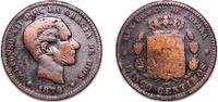 Spain 5 Centimos Spain Kingdom 1878 OM 5 Centimos - Alfonso XII Bronze (95% copper, 4% tin, 1% zinc) Barcelona Mint (67954000) 4.88g VF KM 674 Ca -