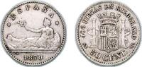 Spain 50 Centimos Spain Provisional Government 1870 SNM 50 Centimos - Provisional Government Silver (.835) Madrid Mint (538808) 2.46g XF KM 651 Ca -