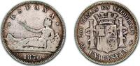 Spain 1 Peseta Spain Provisional Government 1870 DE-M 1 Peseta - Provisional Government (ESPAÑA) Silver (.835) Madrid Mint (5164997) 4.74g VF K -