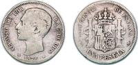 Spain 1 Peseta Spain Kingdom 1876 DEM 1 Peseta - Alfonso XII (1st portrait) Silver (.835) Madrid Mint 4.78g VF KM 672 Cal 54 -