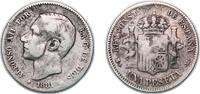 Spain 1 Peseta Spain Kingdom 1881 MSM 1 Peseta - Alfonso XII (2nd portrait) Silver (.835) Madrid Mint (798809) 4.72g VF KM 686 Cal 56 -