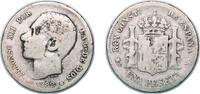 Spain 1 Peseta Spain Kingdom 1882 MSM 1 Peseta - Alfonso XII (2nd portrait) Silver (.835) Madrid Mint 4.7g F KM 686 Cal 56 -