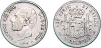 Spain 2 Pesetas Spain Provisional Government 1879 *??-79 EMM 2 Pesetas - Alfonso XII Silver (.835) Madrid Mint 9.93g VF KM 678 Cal 46 -