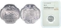 Spain 5 Centimos Spain Nationalist Government 1945 5 Centimos Aluminium (97.5% aluminum, 2.5% copper) (221500000) NGC MS 64 KM 765 Cal 133 Schön -