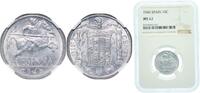 Spain 10 Centimos Spain Nationalist Government 1945 10 Centimos - Iberian rider Aluminium (97.5% aluminium, 2.5% copper) (220000000) NGC MS 62 KM -