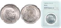 Spain 5 Pesetas Spain Nationalist Government 1949 *19-50 5 Pesetas - Francisco Franco Nickel Madrid Mint (21000000) 15g NGC MS 64 KM 778 Cal 45 -