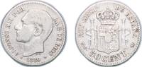 Spain 50 Centimos Spain Kingdom 1880 *8-0 MS-M 50 Centimos - Alfonso XII Silver (.835) (2787000) 2.38g VF KM 685 Cal 63 -