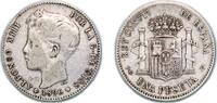 Spain 1 Peseta Spain Kingdom 1896 *18-96 PGV 1 Peseta - Alfonso XIII (3rd portrait) Silver (.835) Madrid Mint (6412000) 4.93g VF KM 706 -