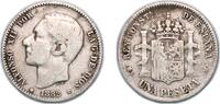 Spain 1 Peseta Spain Kingdom 1882 *18- 82 MSM 1 Peseta - Alfonso XII (2nd portrait) Silver (.835) Madrid Mint (3505024) 4.73g VF KM 686 Cal 56 -