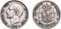 Spain 1 Peseta Spain Kingdom 1883 *?8-83 MSM 1 Peseta - Alfonso XII (2nd portrait) Silver (.835) Madrid Mint (8445839) 4.95g XF KM 686 Cal 56 -