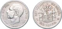 Spain 1 Peseta Spain Kingdom 1885 *??-85 MSM 1 Peseta - Alfonso XII (2nd portrait) Silver (.835) Madrid Mint (2425369) 4.85g VF KM 686 Cal 56 -