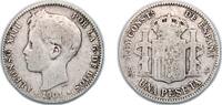 Spain 1 Peseta Spain Kingdom 1901 SMV 1 Peseta - Alfonso XIII (3rd portrait) Silver (.835) Madrid Mint 4.75g VF KM 706 -