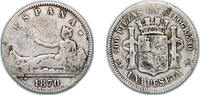 Spain 1 Peseta Spain Provisional Government 1870 DE-M 1 Peseta - Provisional Government (ESPAÑA) Silver (.835) Madrid Mint (5164997) VF KM 653 -