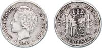 Spain 1 Peseta Spain Kingdom 1893 *1?-93 PGL 1 Peseta - Alfonso XIII (2nd portrait) Silver (.835) Madrid Mint (1958000) 4.9g VF KM 702 -